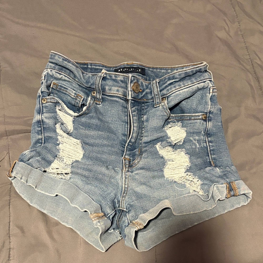 Aeropostale Women's Light Blue Distressed Jean Shorts